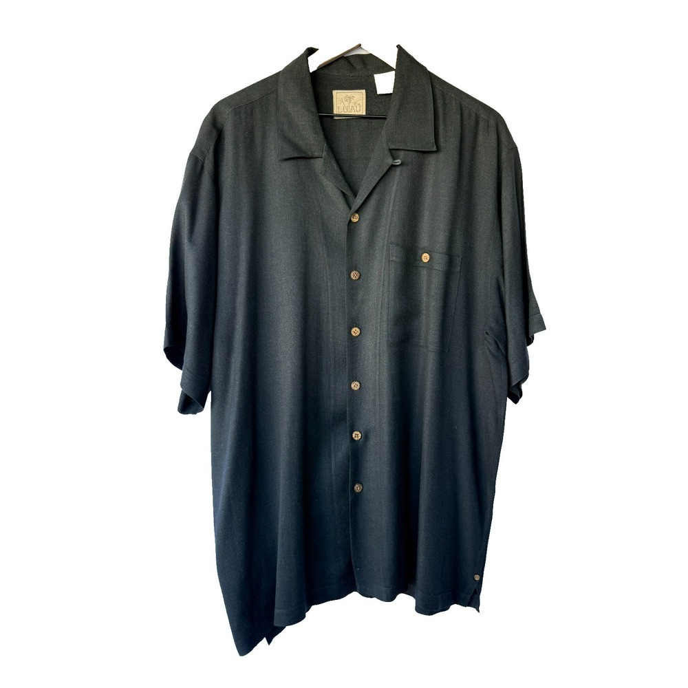 Luau Button Up Camp‎ Shirt Mens XL Black 100% Finest Silk Vacation Summer Resort